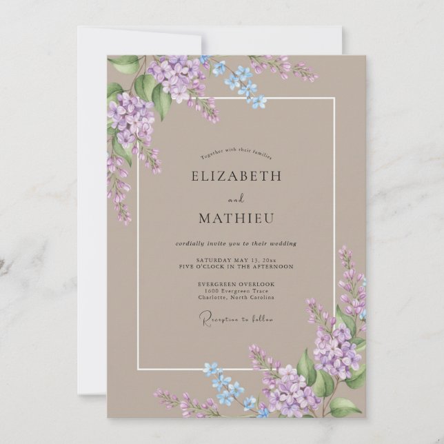 Invitación Boda Elegante Lila Taupe (Anverso)