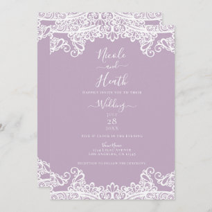 Invitación Boda elegante Lilac Mauve & White Lace