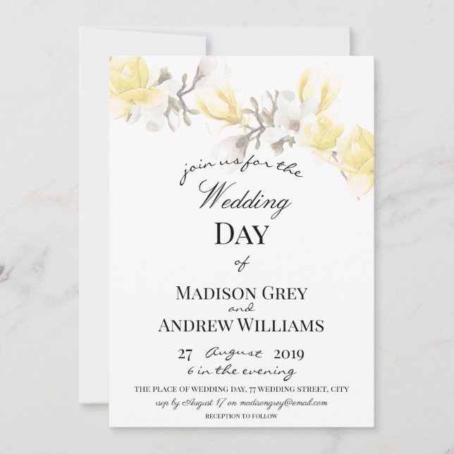 Invitación Boda elegante Magnolia Blossom (Anverso)