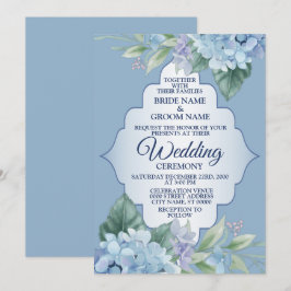 Invitación Boda elegante marco de hojas verdes florales azule