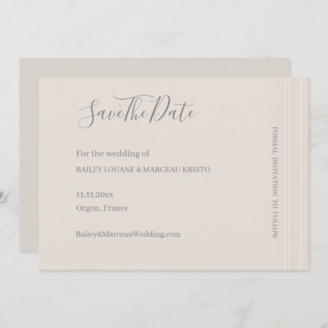 Invitación Boda Elegante Marfil Blanco Rayas Guardar Fecha (Anverso / Reverso)