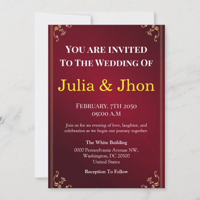 Invitación Boda Elegante Marfil Burgundy Profundo (Anverso)
