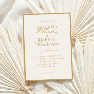 Invitación Boda elegante marfil y oro con estilo clásico