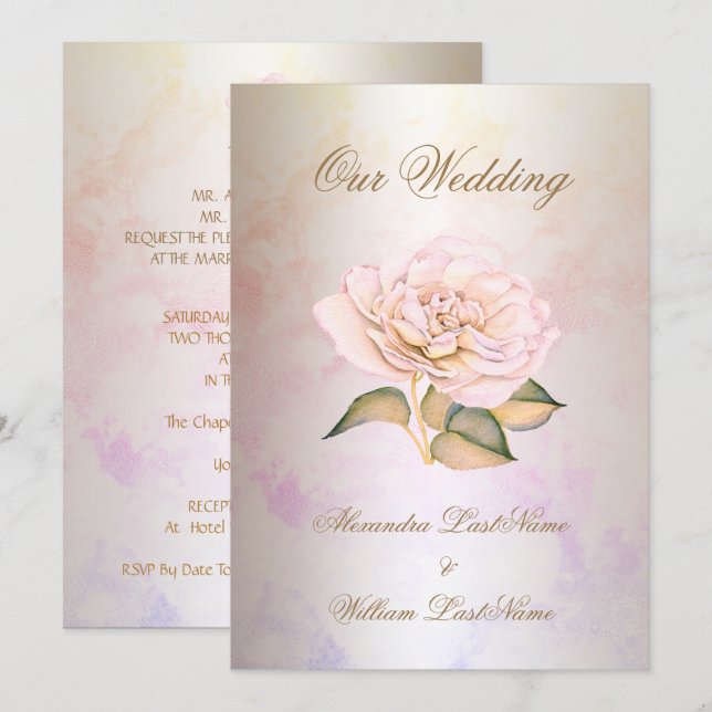 Invitación Boda elegante mármol rosa crema (Anverso / Reverso)