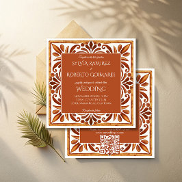 Invitación Boda elegante marrón de Talavera Mexicana con RSVP