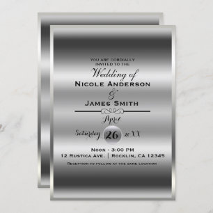 Invitación Boda elegante metálico brillante de color plateado