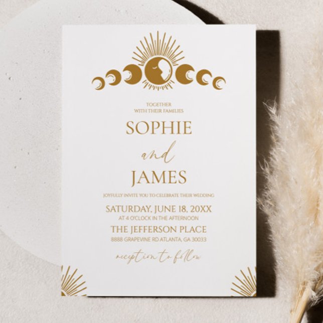 Invitación Boda Elegante Mínima del Ciclo Celestial de la Lun (Subido por el creador)