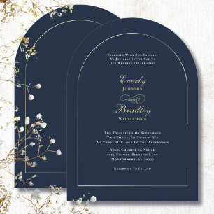 Invitación Boda elegante minimalista arco azul oro blanco