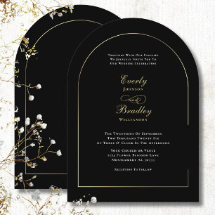Invitación Boda elegante minimalista arco negro blanco dorado