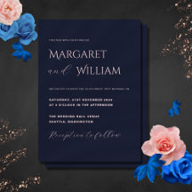 Boda elegante Minimalista azul y rosa de la Marina