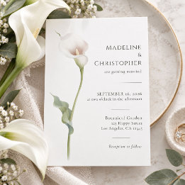 Invitación Boda Elegante Minimalista con Lirio de Calla Blanc