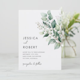 Invitación Boda elegante minimalista con vegetación de eucali
