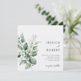 Invitación Boda elegante minimalista con vegetación de eucali