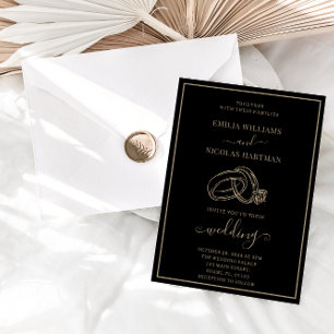 Invitación Boda elegante minimalista en negro y dorado