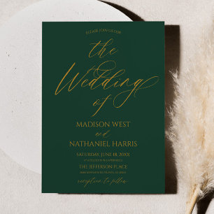 Invitación Boda elegante minimalista esmeralda verde oro
