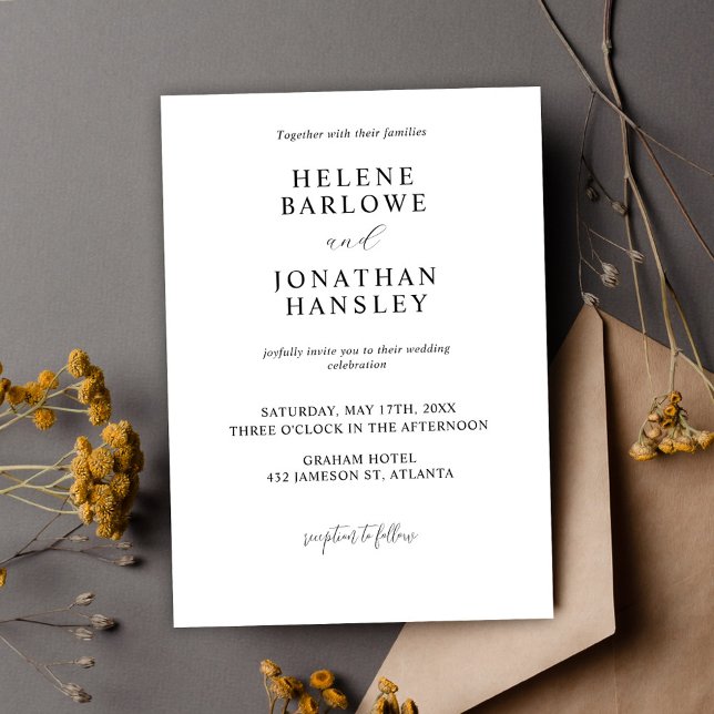 Invitación Boda Elegante Minimalista Negra Y Blanca Moderna (Black And White Modern Minimalist Elegant Wedding Invitation)