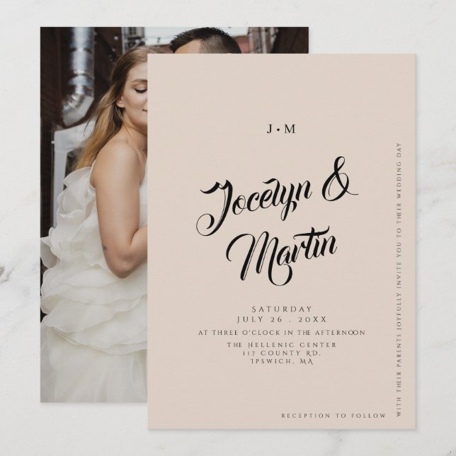 Invitación Boda elegante minimalista rosa rubor (Anverso / Reverso)
