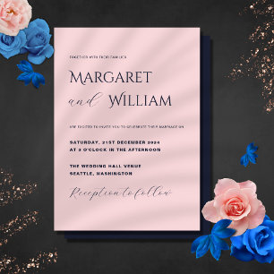 Invitación Boda elegante Minimalista rosa y marina azul moder