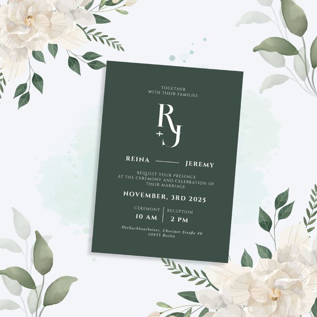 Invitación Boda elegante Minimalista verde oscuro (Subido por el creador)