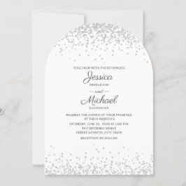 Invitación Boda elegante moderna arco blanco plata brillo