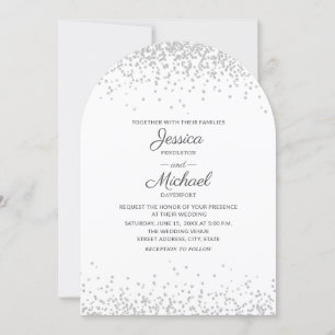 Invitación Boda elegante moderna arco blanco plata brillo