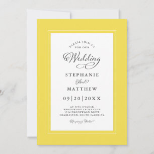 Invitación Boda elegante moderna blanca amarilla