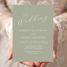 Invitación Boda Elegante Moderna Caligrafía Verde Salvia