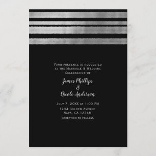 Invitación Boda elegante moderna chic de plata y negro