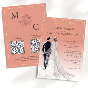 Invitación Boda elegante moderna con código QR Coral del desi