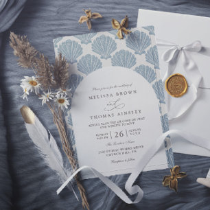 Invitación Boda elegante moderna con código QR de playa de co