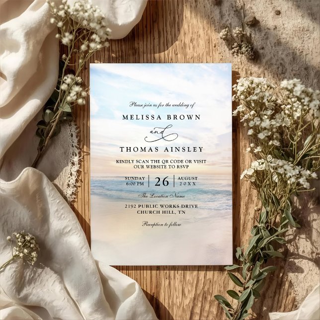 Invitación Boda elegante moderna con código QR en la playa al (Subido por el creador)