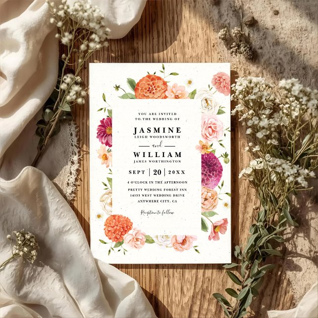 Invitación Boda elegante moderna con código QR floral floreci (Subido por el creador)