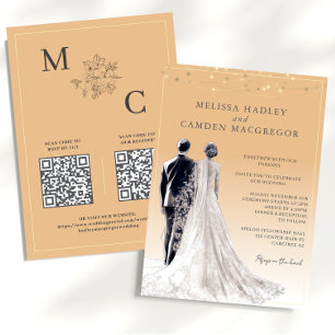 Invitación Boda elegante moderna con código QR tono tierra