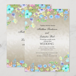 Invitación Boda elegante moderna con flores Verde azuladas
