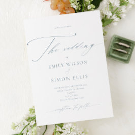 Invitación Boda elegante moderna con guión azul polvoriento