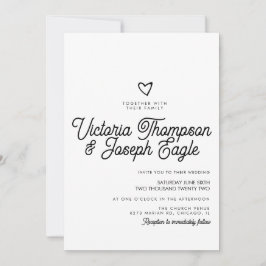 Invitación Boda elegante moderna con guión negro blanco y rem