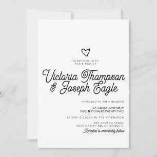 Invitación Boda elegante moderna con guión negro blanco y rem
