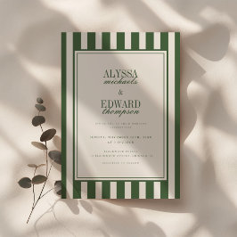 Invitación Boda elegante moderna con guión rayado verde