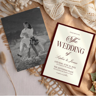 Invitación Boda elegante moderna con imagen de burgundy oscur