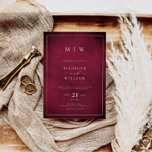 Invitación Boda elegante moderna con monograma burgundy