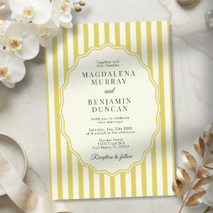 Invitación Boda elegante moderna con rayas amarillas y verdes