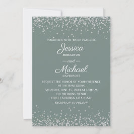 Invitación Boda elegante moderna con salvia y brillo plateado