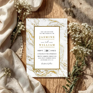 Invitación Boda elegante moderna de mármol dorado con código