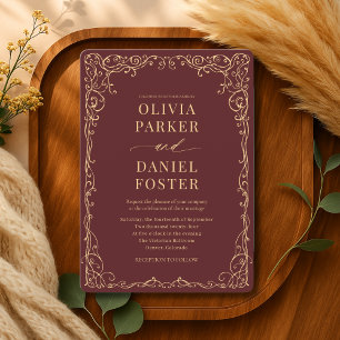 Invitación Boda elegante moderna de oro y burdeos
