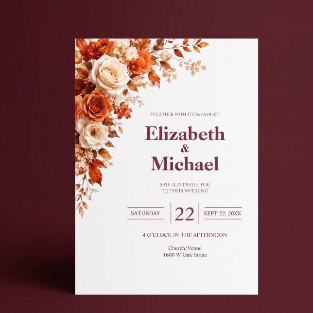 Invitación Boda elegante moderna de rosa de otoño (Subido por el creador)