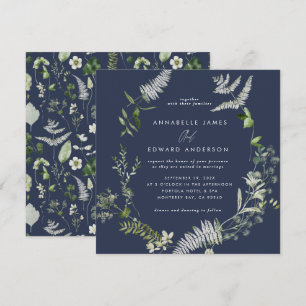 Invitación Boda elegante moderna en azul marino con escritura