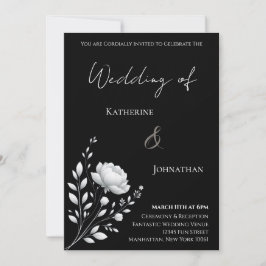 Invitación Boda elegante moderna Flor blanca y negra