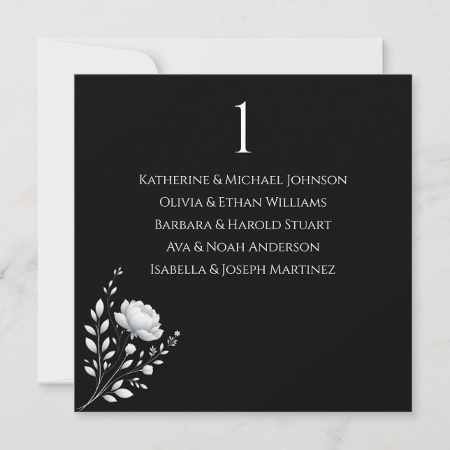 Invitación Boda elegante moderna Flores negras y blancas (Anverso)