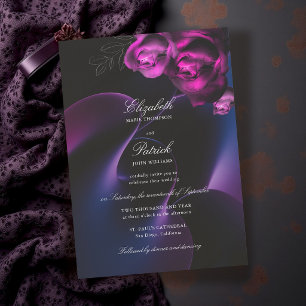 Invitación Boda elegante moderna oscura malhumorada azul púrp