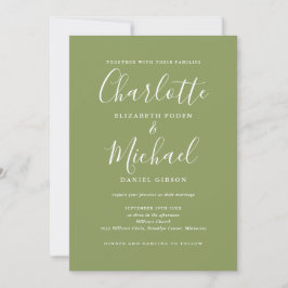 Invitación Boda elegante moderna todo en uno en verde musgo